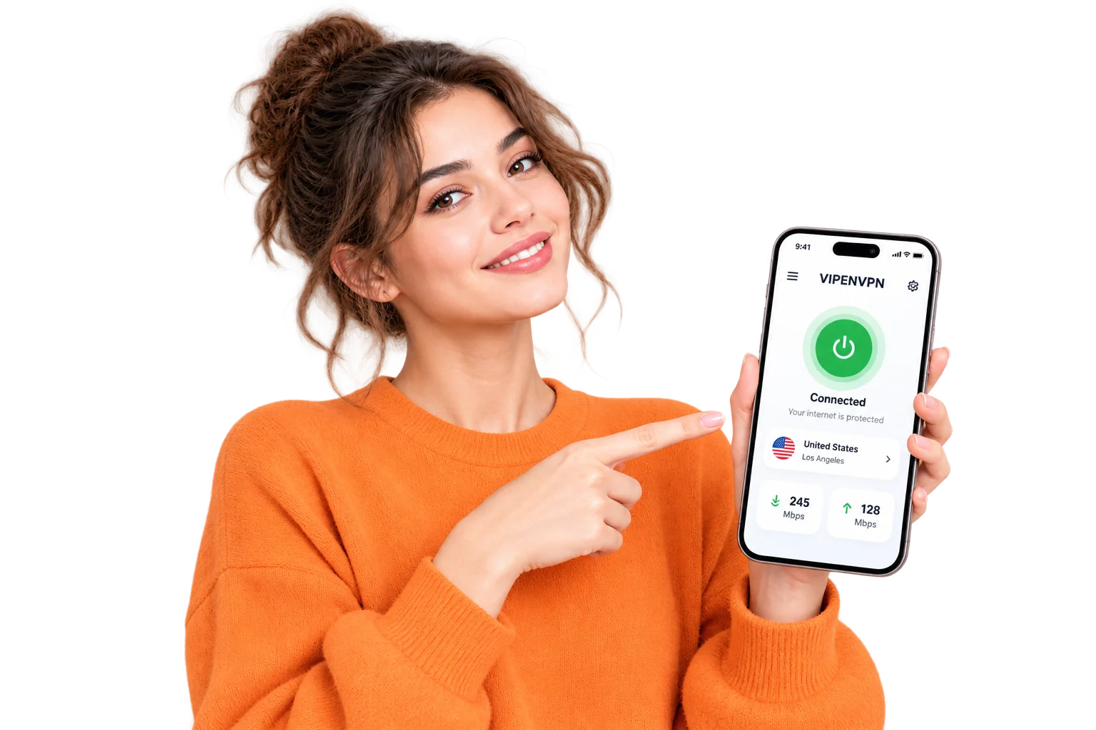 A woman using compatible apps across her devices