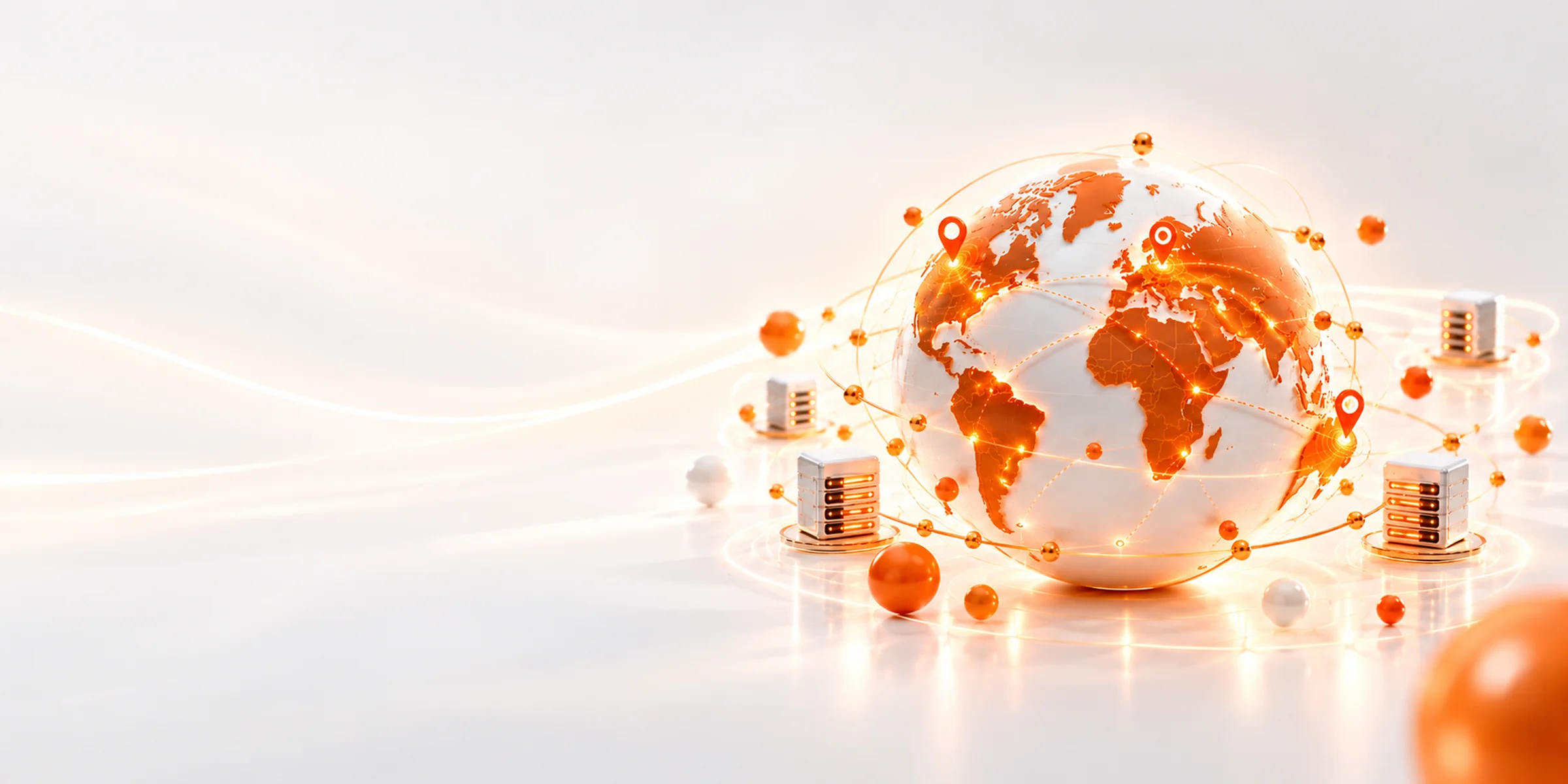 A glowing globe connecting multiple server locations around the world