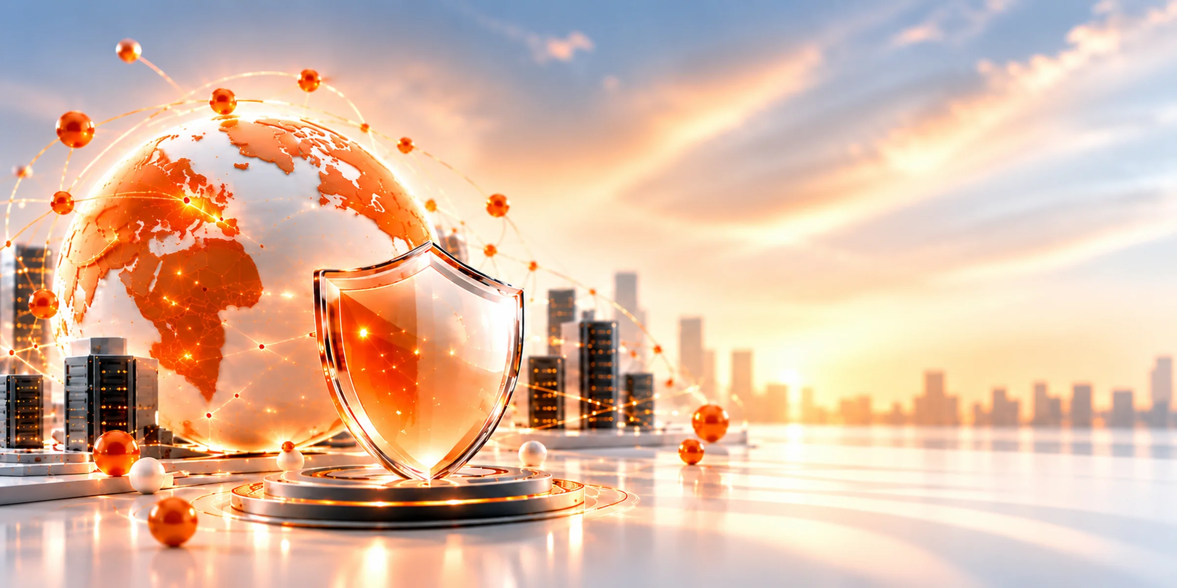 A luminous shield protecting a connected global network